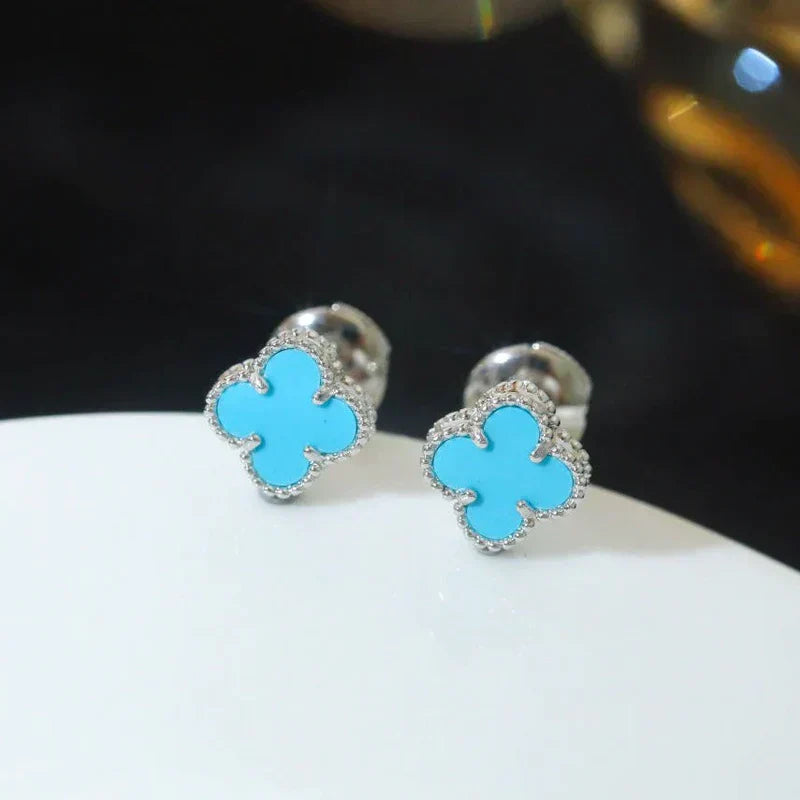 Noble Clover Mini Silver Turquoise Stud Earrings
