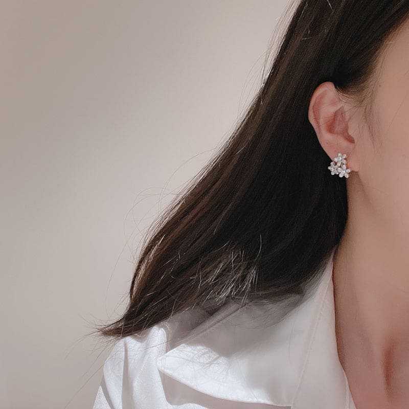 Noble Lotus Three Flowers Earrings Elegant Women