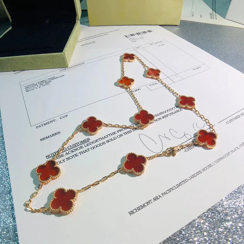 Noble Vintage Alhambra Carnelian 10 Motifs Necklace
