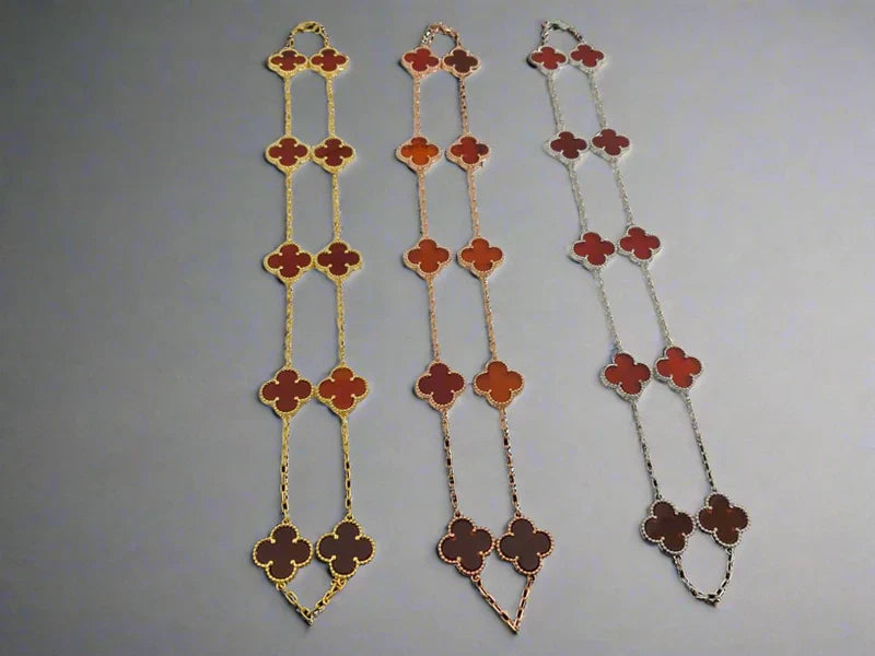 Noble Vintage Alhambra Carnelian 10 Motifs Necklace