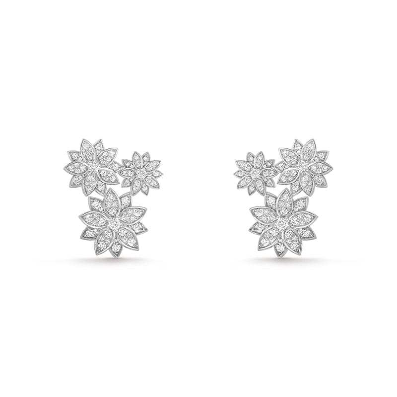 Noble Lotus Three Flowers Earrings Elegant Women