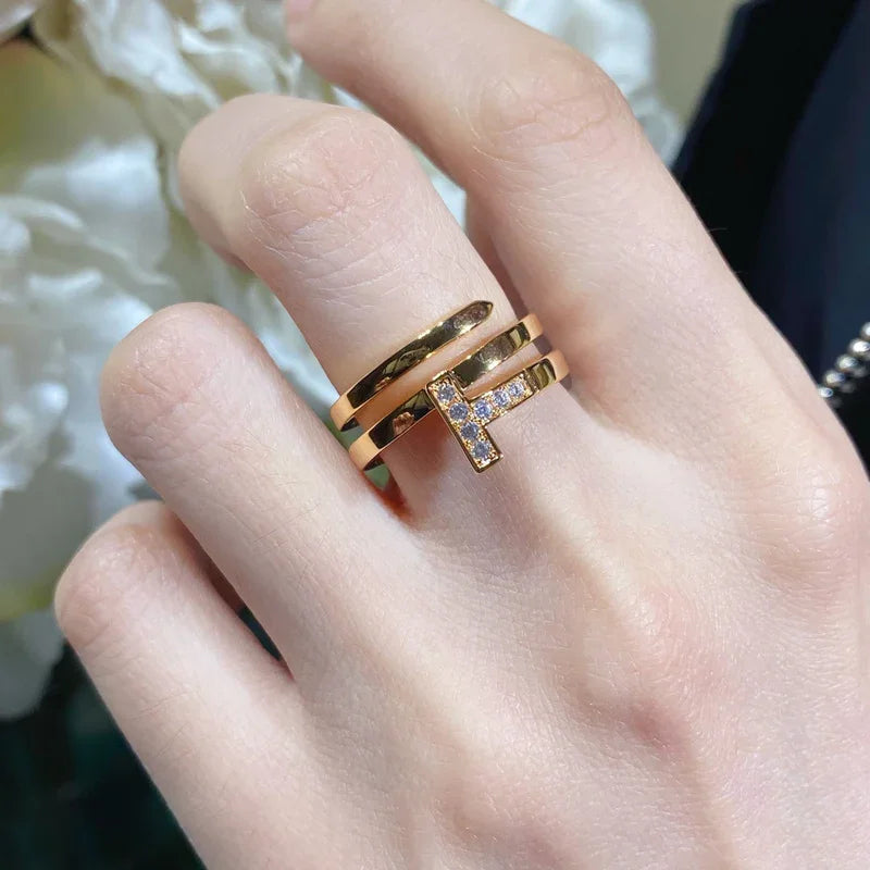 Noble T Diamond Square Wrap Ring