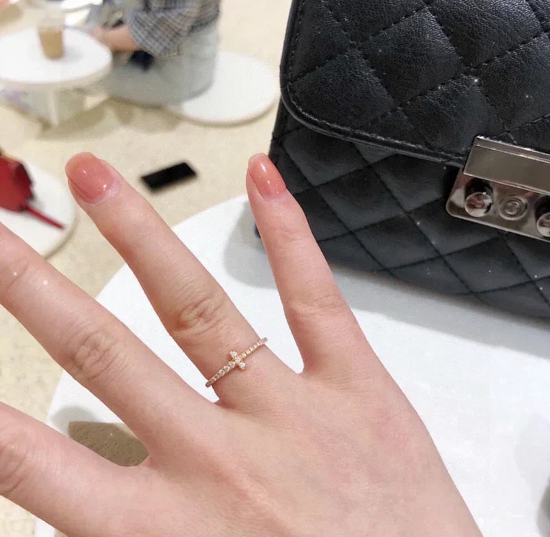 Noble T Diamond Wire Band Ring
