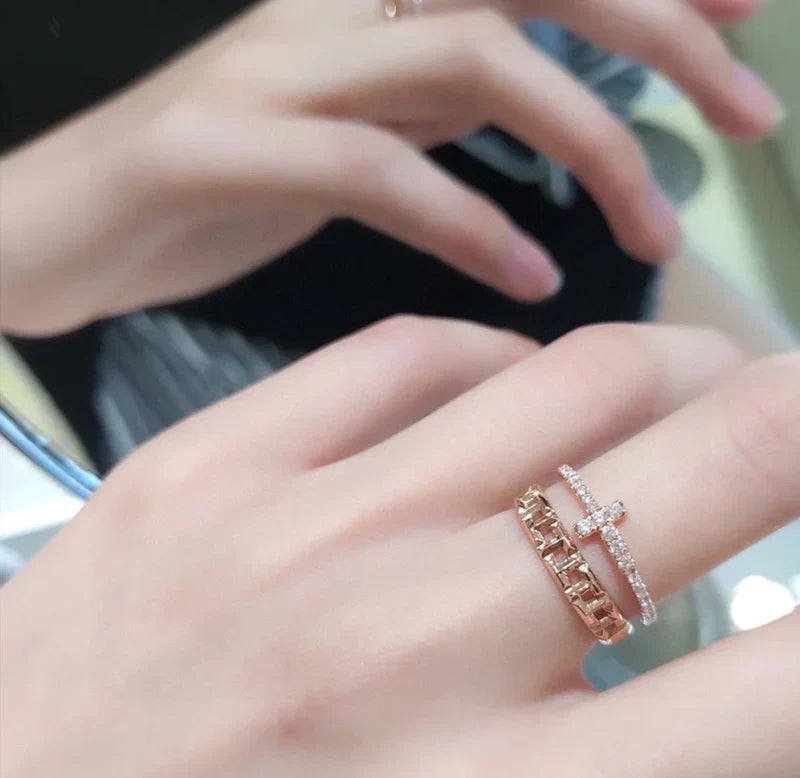 Noble T Diamond Wire Band Ring