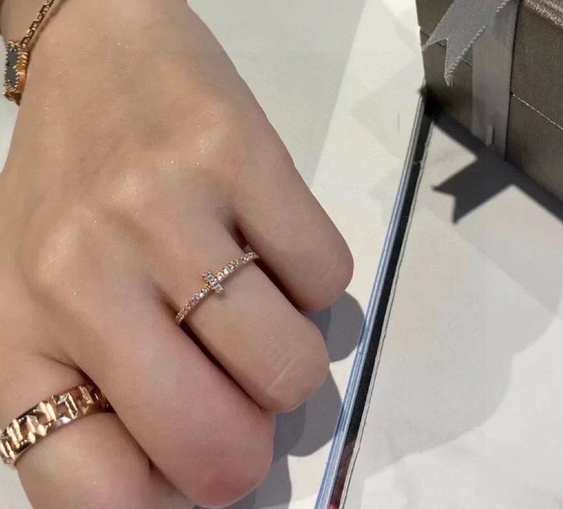 Noble T Diamond Wire Band Ring
