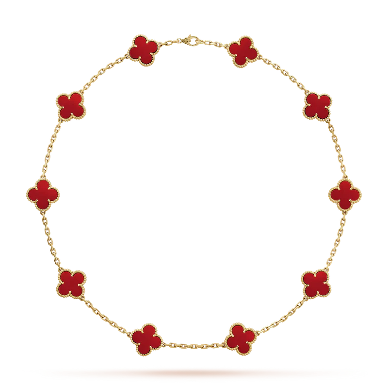 Noble Vintage Alhambra Carnelian 10 Motifs Necklace