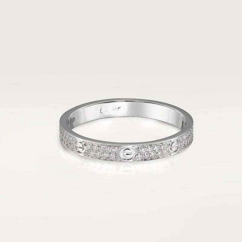 Noble Steel Love Diamond-Paved 3mm Ring Sleek Elegance