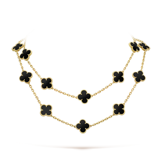 Noble Vintage Alhambra Black 20 Motifs Long Necklace