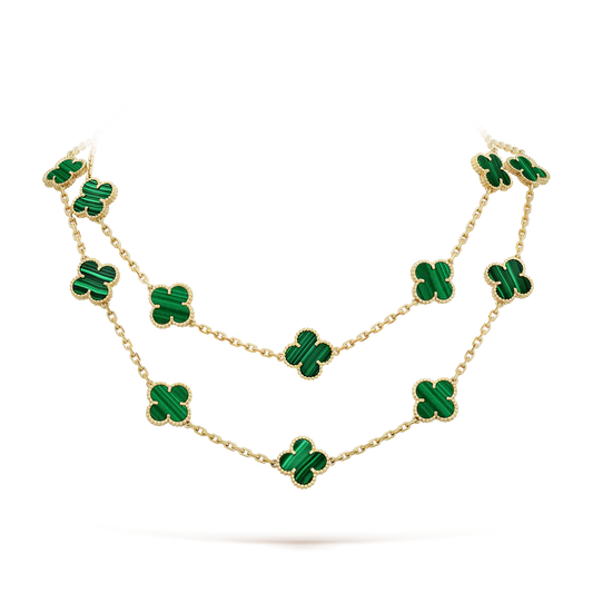Noble Vintage Alhambra Malachite 20 Motifs Long Necklace