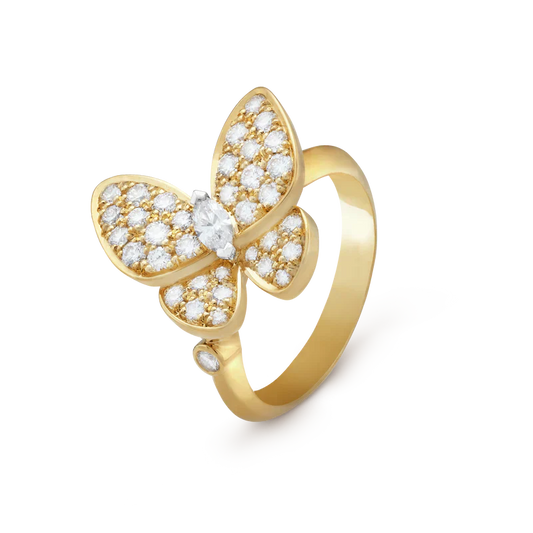 Noble Two Butterfly Ring Gift in 18K Gold with Diamonds