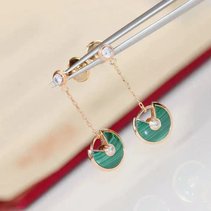 Noble Amulette Drop Earrings Malachite Rose Gold
