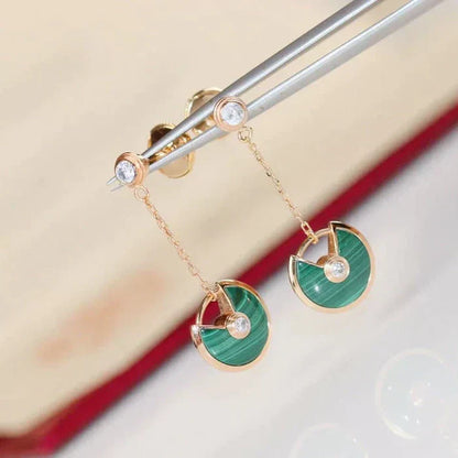 Noble Amulette Drop Earrings Malachite Rose Gold