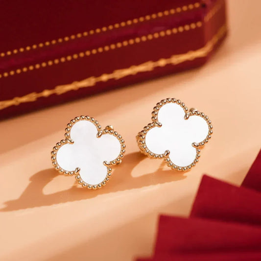 Noble Clover Medium White Mop Rose Gold Earrings