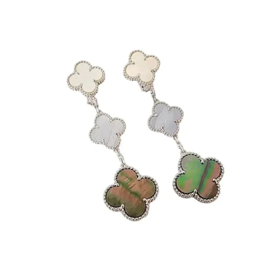 Noble Clover 3 Motifs Chalcedony Dark Mop Silver Earrings