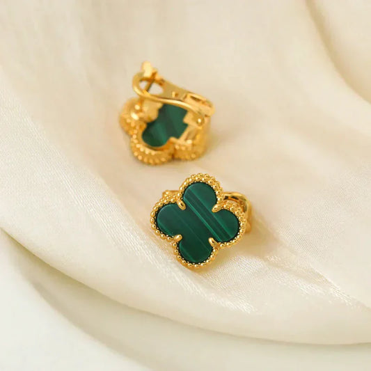 Noble Clover Malachite Diamond Earrings