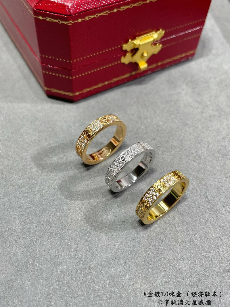 Noble Steel Love Diamond-Paved 3mm Ring Sleek Elegance
