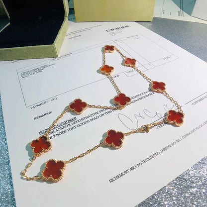 Noble Vintage Alhambra Carnelian 10 Motifs Necklace