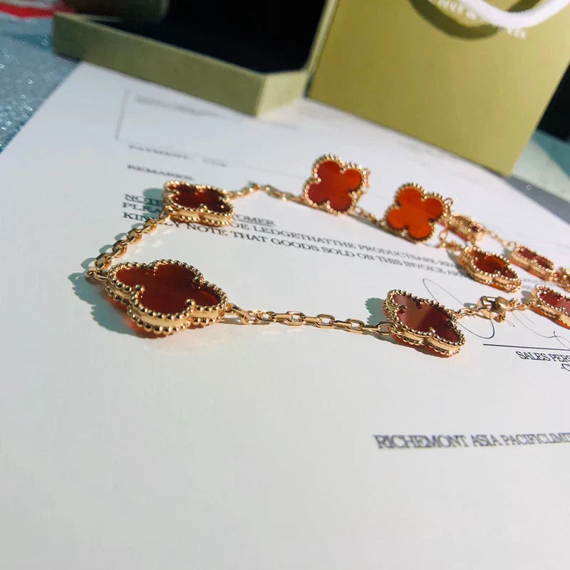 Noble Vintage Alhambra Carnelian 10 Motifs Necklace