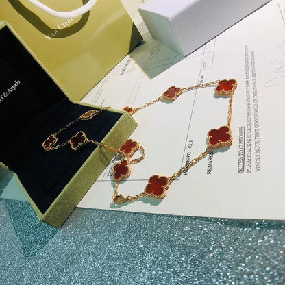 Noble Vintage Alhambra Carnelian 10 Motifs Necklace
