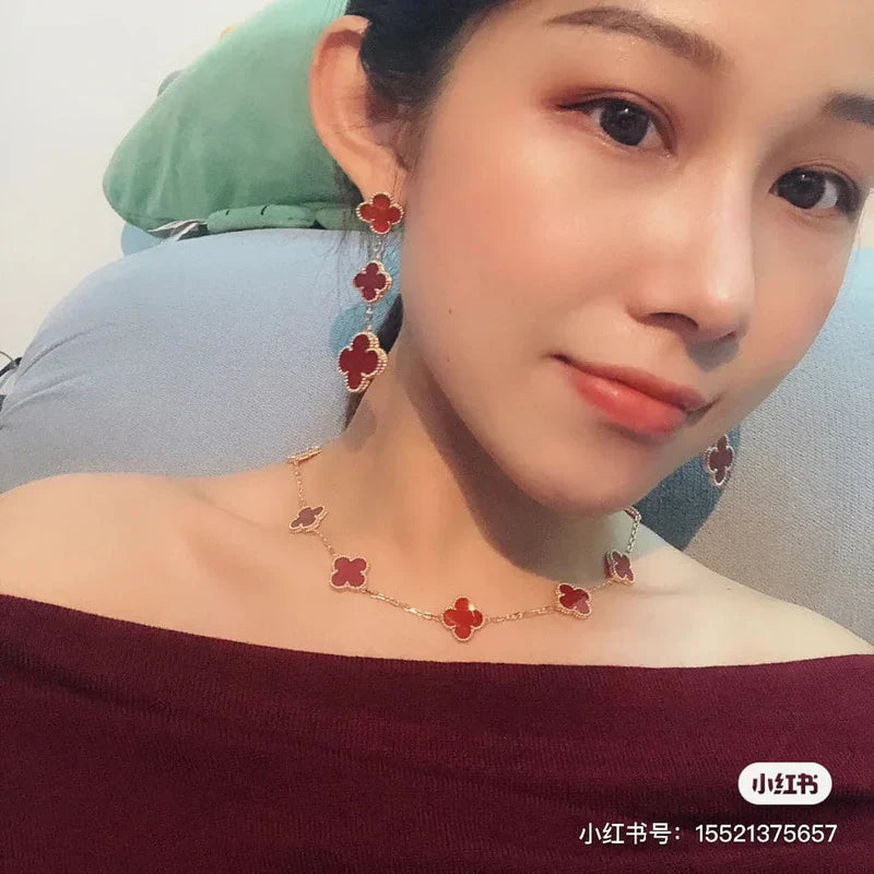Noble Vintage Alhambra Carnelian 10 Motifs Necklace