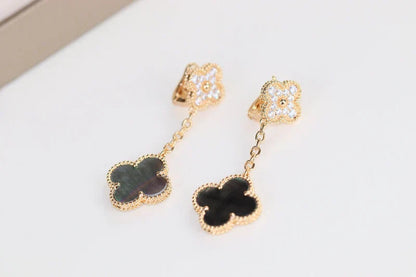 Noble Clover 2 Motifs Diamond Gold Earrings