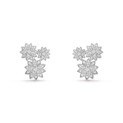 Noble Lotus Three Flowers Earrings Elegant Women