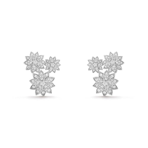 Noble Lotus Three Flowers Earrings Elegant Women
