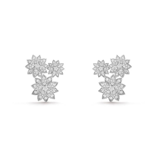 Noble Lotus Three Flowers Earrings Elegant Women
